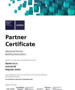 Siemens BMS Partnerski Sertifikat